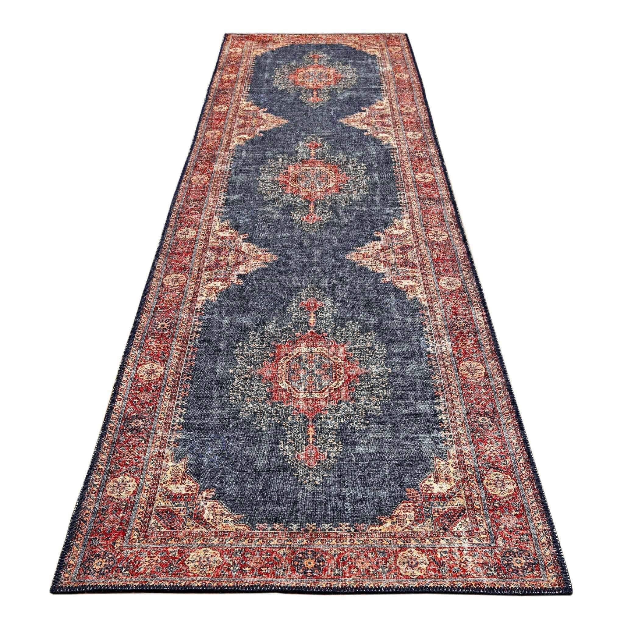 Vintage Turkish 24 Navy Hallway Runner