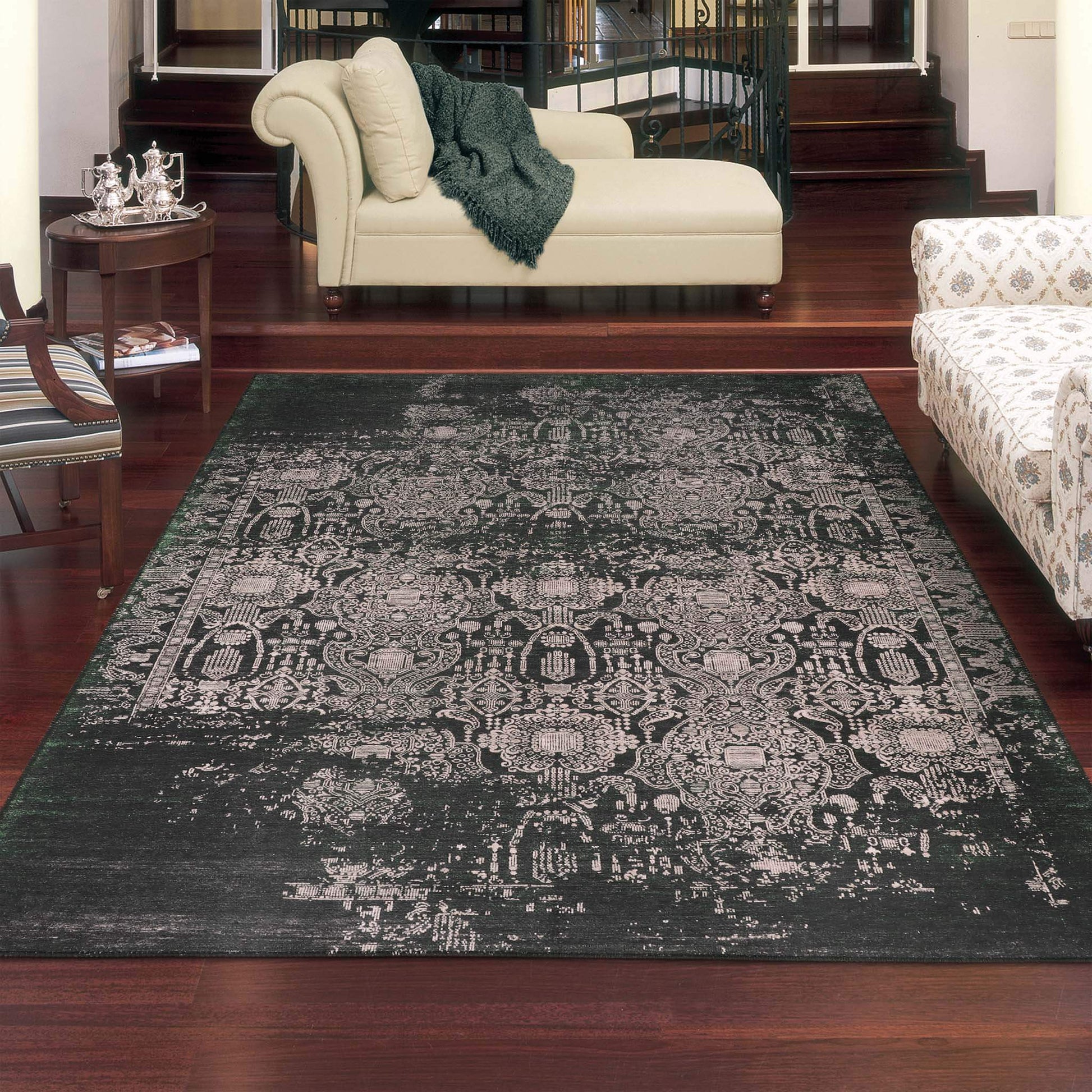 Vintage Turkish 32 Green-This exquisite collection recreates the spirit of well-worn antique textiles of the classic orient with its distressed traditional patterns and unusual designs, and suits contemporary interiors surprisingly well. These raw but sty