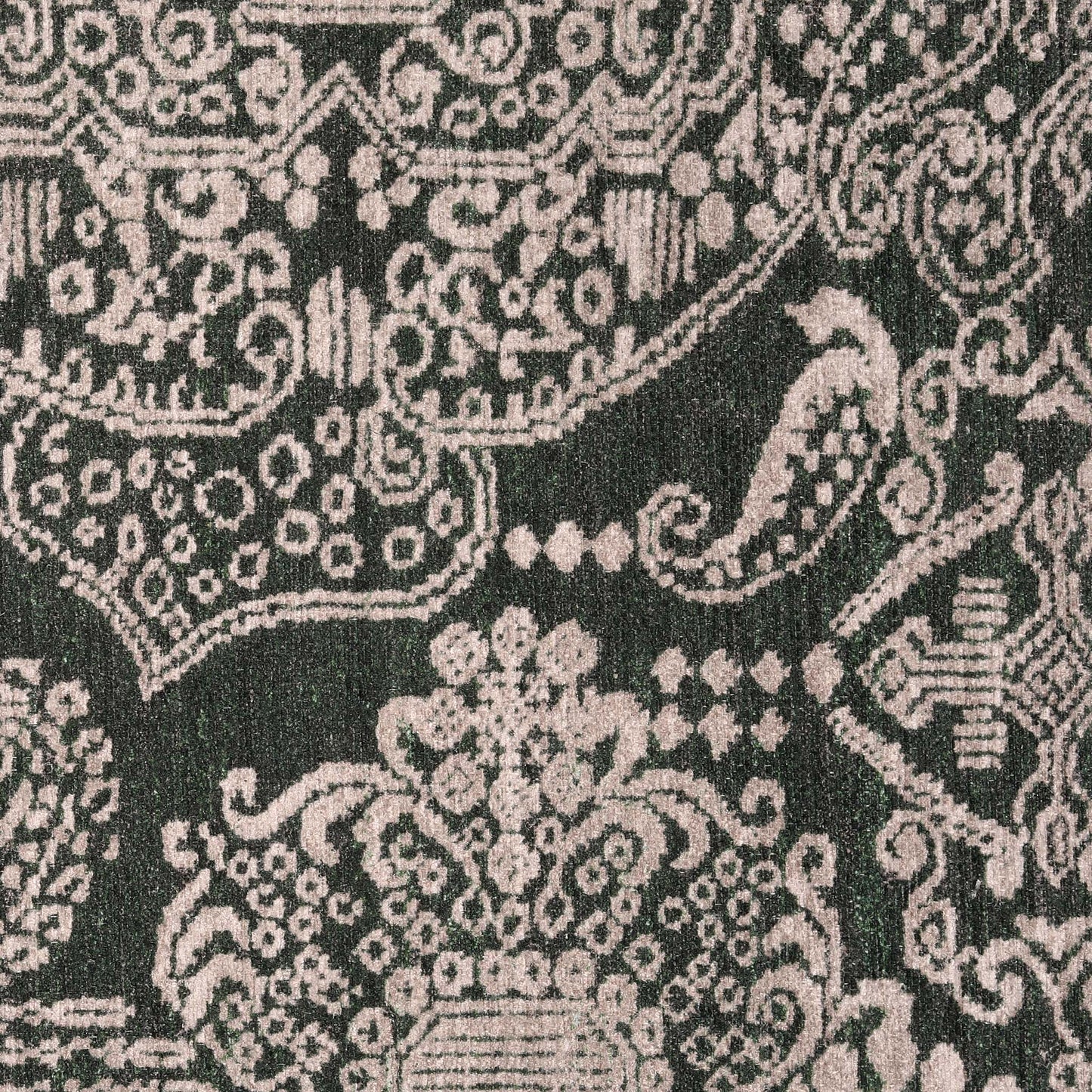 Vintage Turkish 32 Green-This exquisite collection recreates the spirit of well-worn antique textiles of the classic orient with its distressed traditional patterns and unusual designs, and suits contemporary interiors surprisingly well. These raw but sty