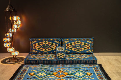 Arabian Majlis (Divan Set) Blue Royal Floor Cushions   