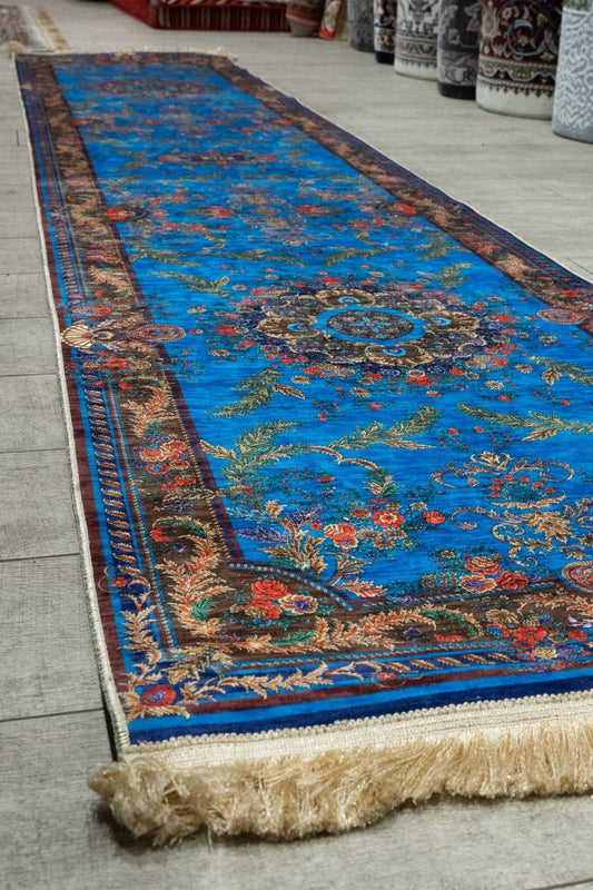 Hallway Runner Blue-F-Add sophistication to your home with this Hallway Runner: an authentic Turkish rug made of Cotton&Polyester. This authentic rug is designed to provide comfort and durability while withstanding everyday foot traffic. With a light and