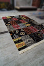 Turkish Rugs- Black Red Patchwork Rugs   
